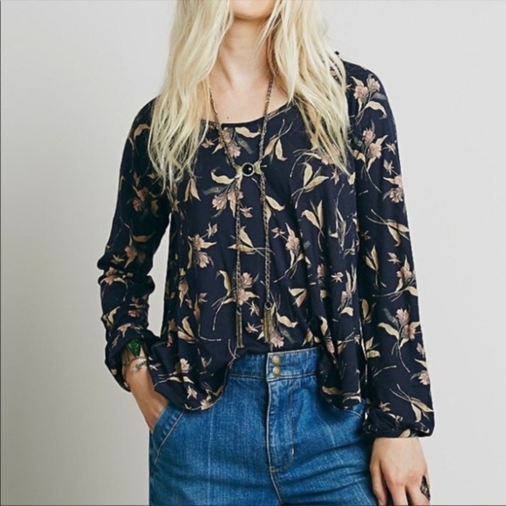 Free People Open Drape Back Floral Elsa Floral Top